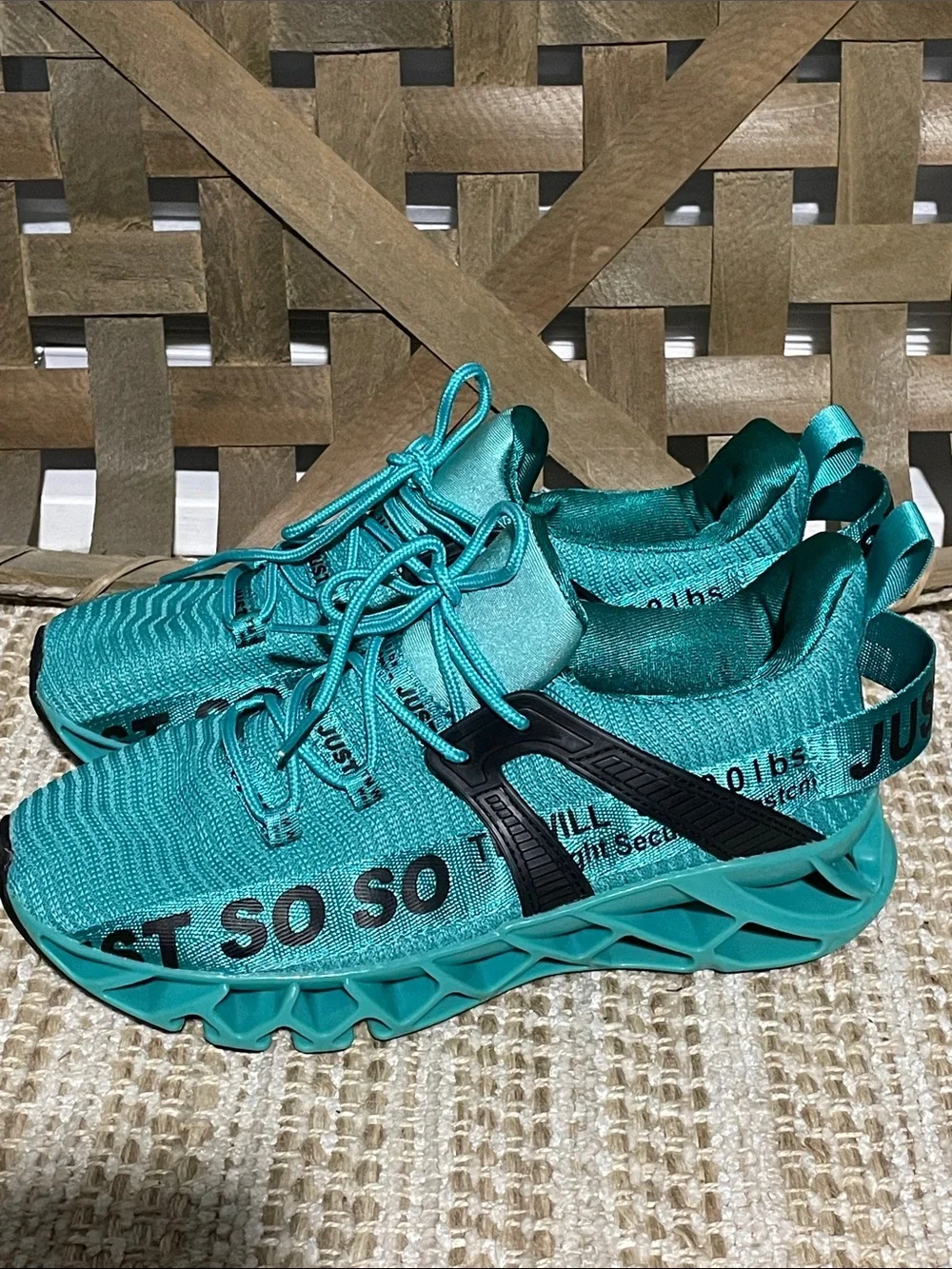 SO Women's Teal Athletic Sneakers with Text Accent